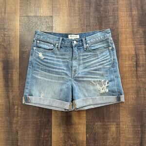 Madewell Denim Cuffed Shorts Distressed Mid Rise Blue Women’s Size 26